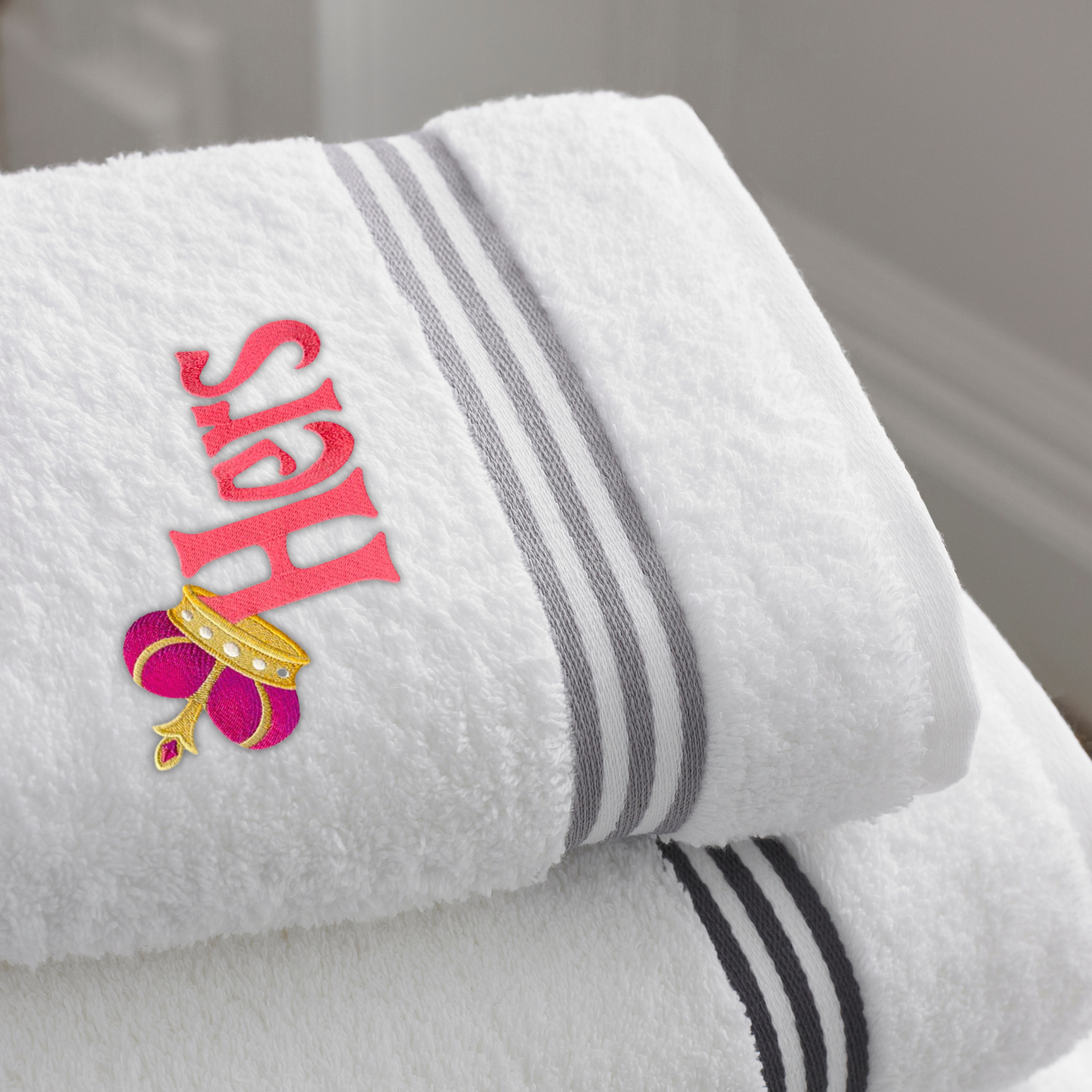 Bath towels for a wedding gift , 'His' and 'Hers' embroidered bath towels gift for a bride and groom