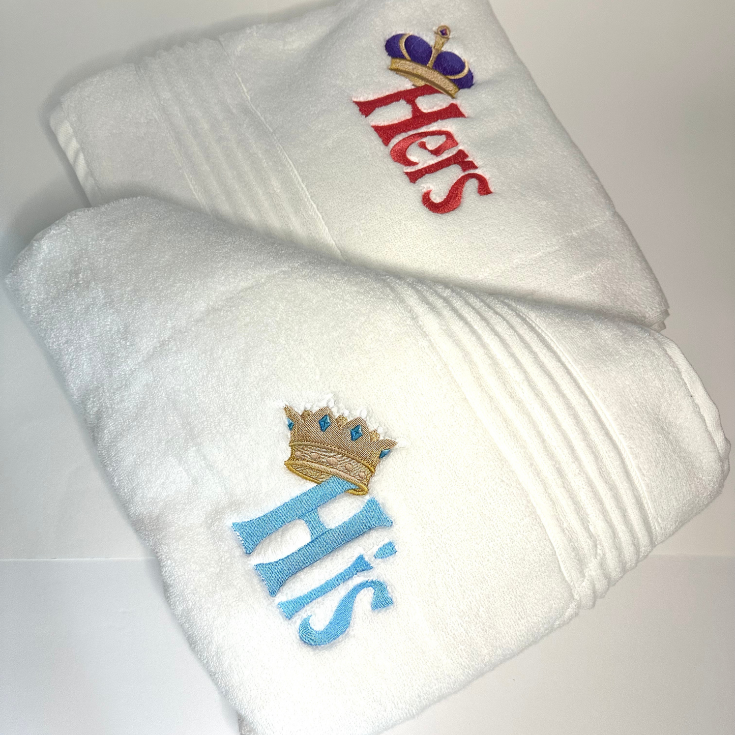 Bath towels for a wedding gift , 'His' and 'Hers' embroidered bath towels gift for a bride and groom