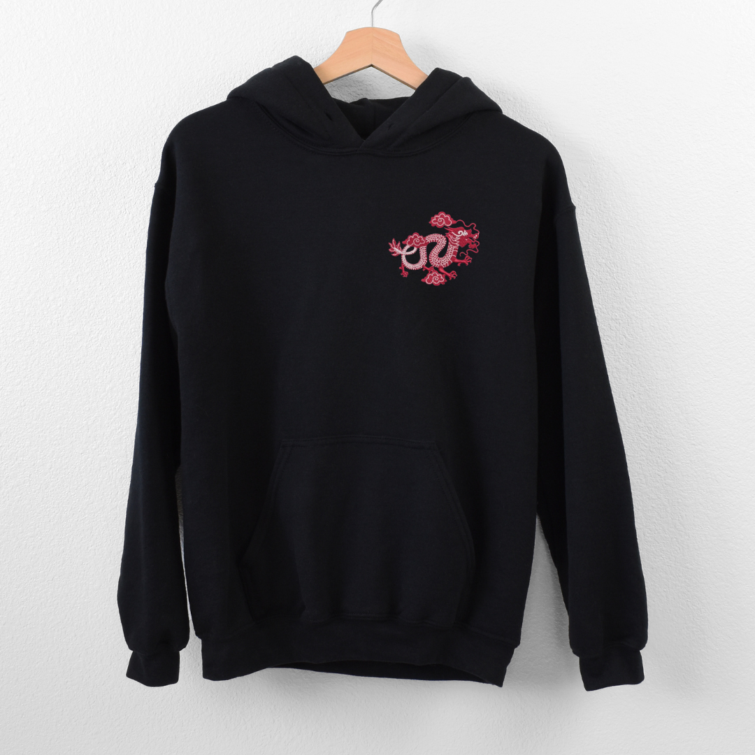 Embroidered sweatshirt, Dragon embroidered sweatshirt, gift hoodie sweatshirt for women, Hooded sweatshirt with Chinese dragon embroidered