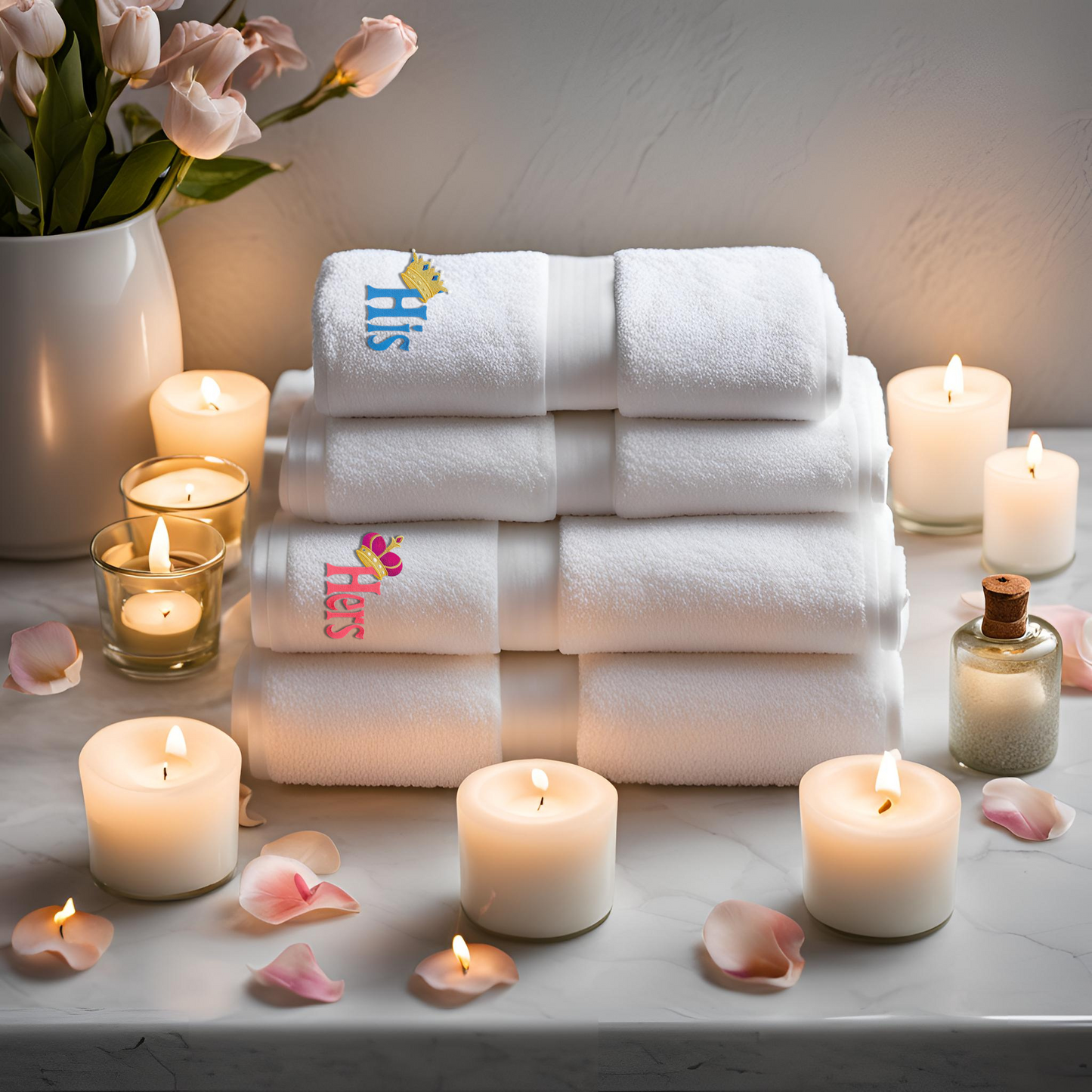 Bath towels for a wedding gift , 'His' and 'Hers' embroidered bath towels gift for a bride and groom