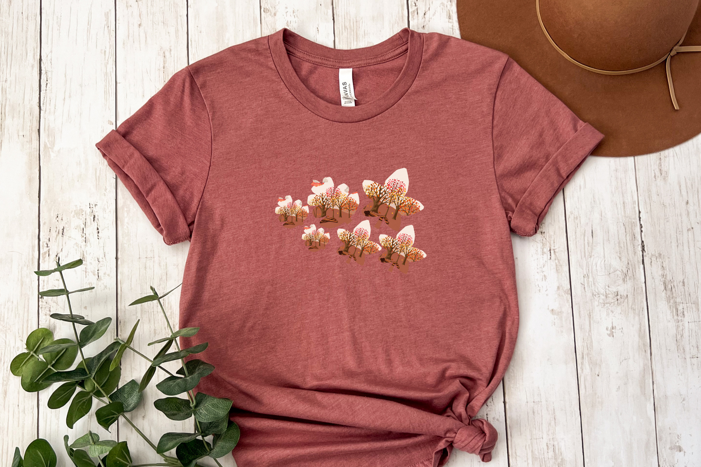 Fall themed graphic T-shirt, Graphic T-shirt, Shirt for women, Cute t shirt for gift, Everyday wear shirt for her, Fall leaves graphic tee