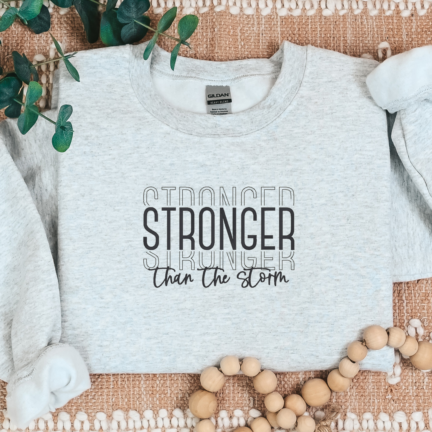 Stronger than the storm sweatshirt, crewneck shirt with Christian quotes,Embroidered sweatshirt