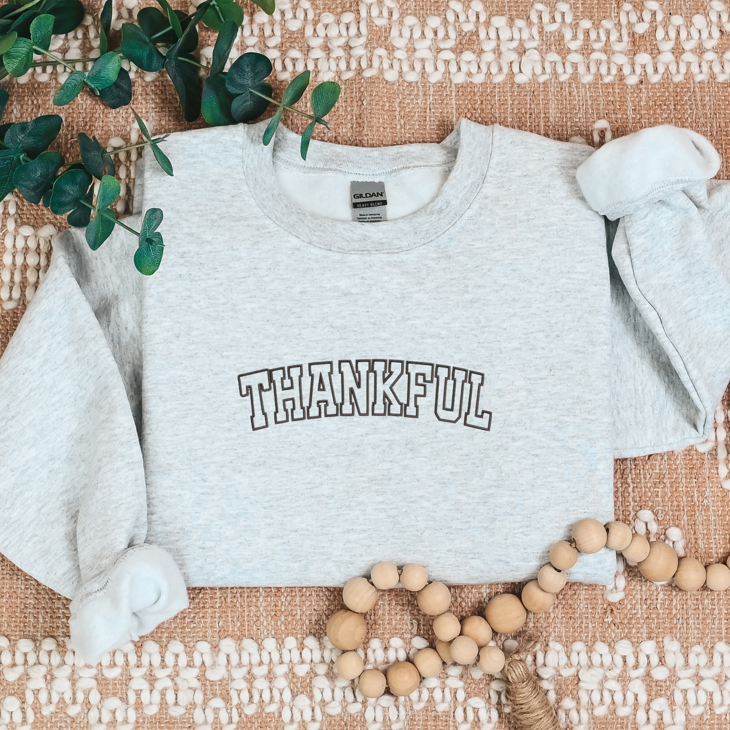 Crewneck sweater, Thankful embroidered sweatshirt