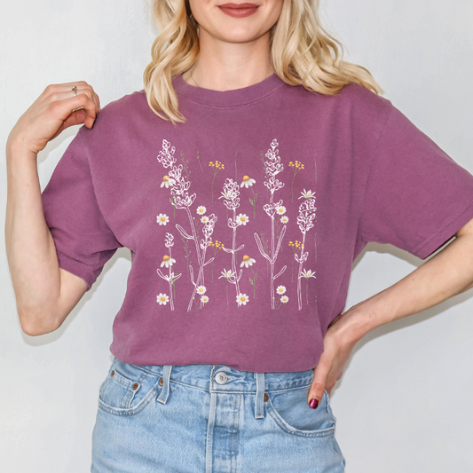 Floral design T-shirt, Graphic tees women, graphic tees  for women, vintage flowers Tshirt, boho wildflowers, comfort colors