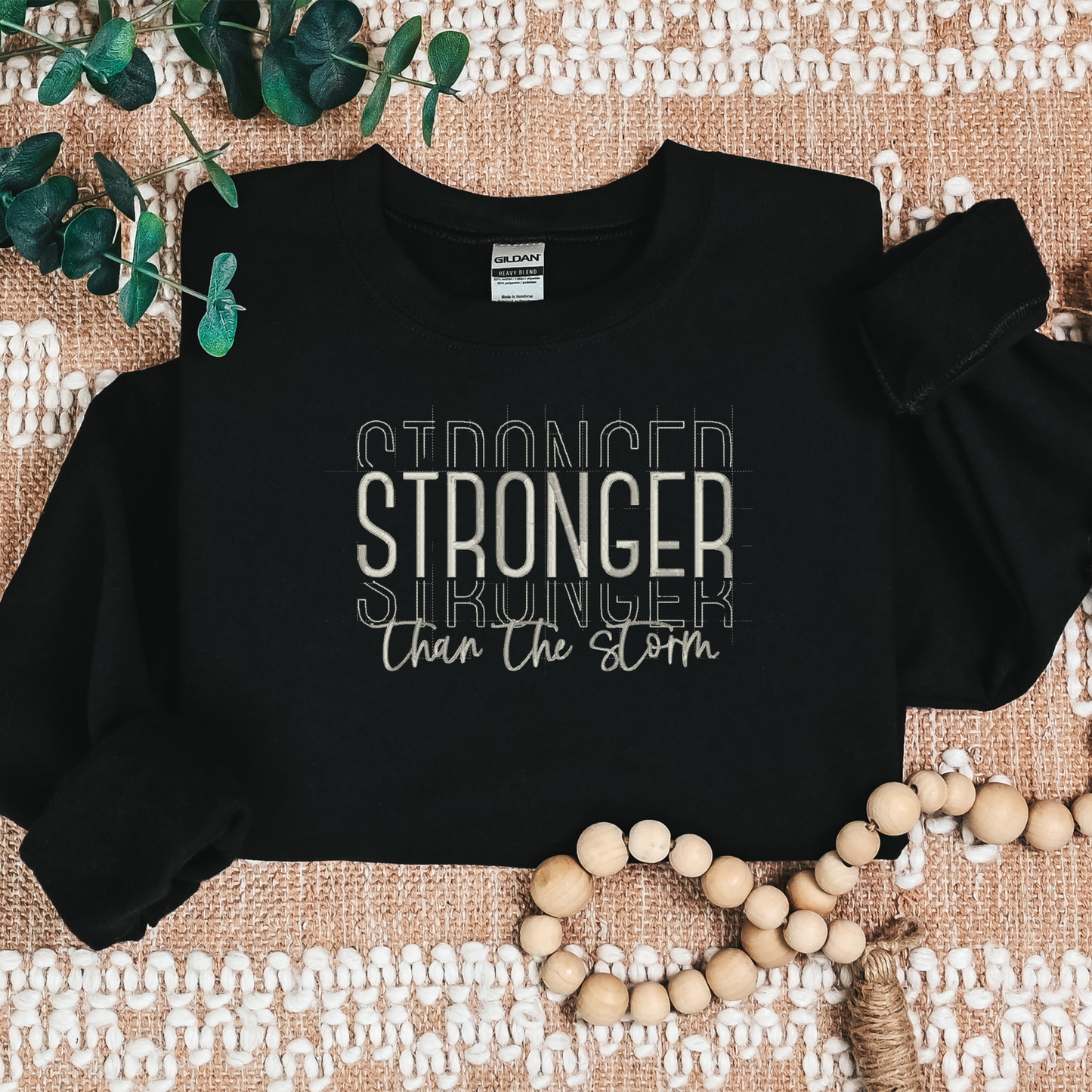 Stronger than the storm sweatshirt, crewneck shirt with Christian quotes,Embroidered sweatshirt