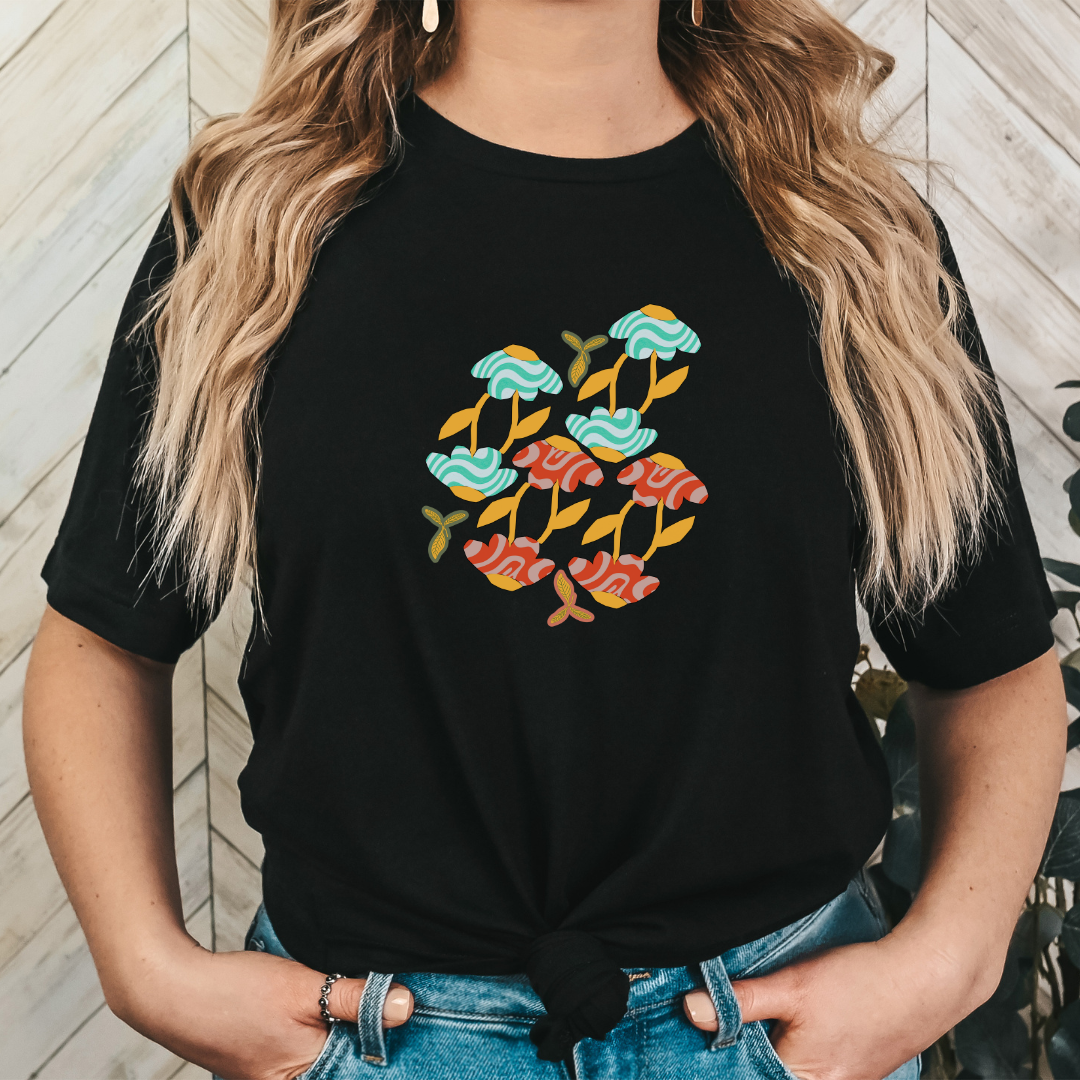 Retro themed graphic T-shirt, Floral graphic Tee, Women's floral retro graphic shirt, gift for her