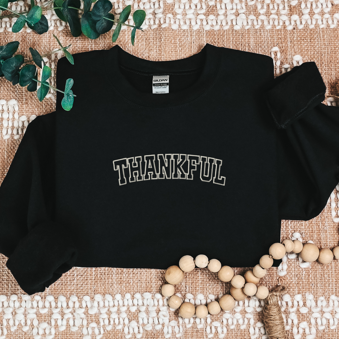 Crewneck sweater, Thankful embroidered sweatshirt