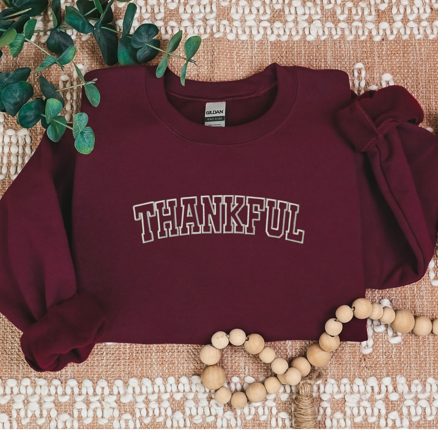 Crewneck sweater, Thankful embroidered sweatshirt