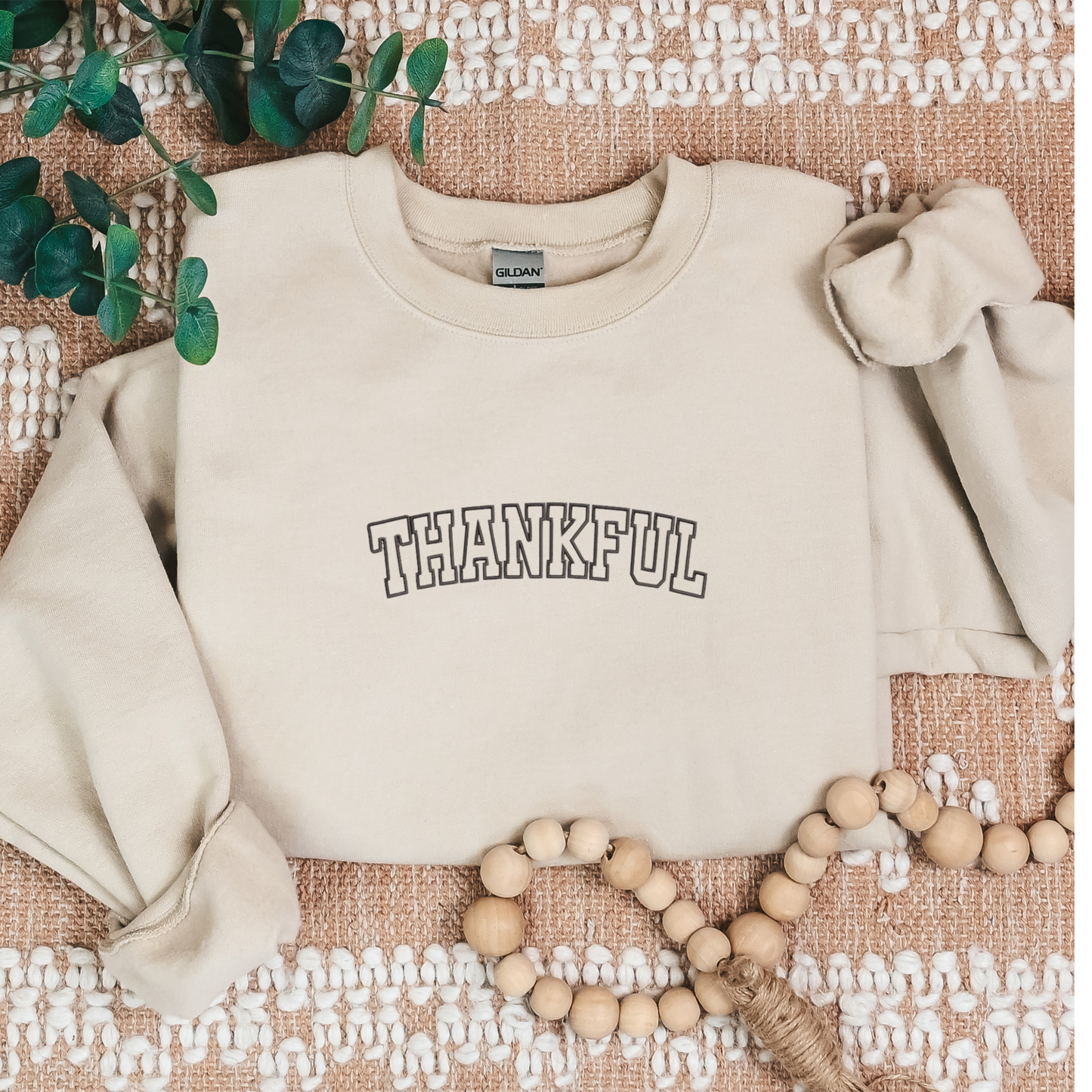 Crewneck sweater, Thankful embroidered sweatshirt