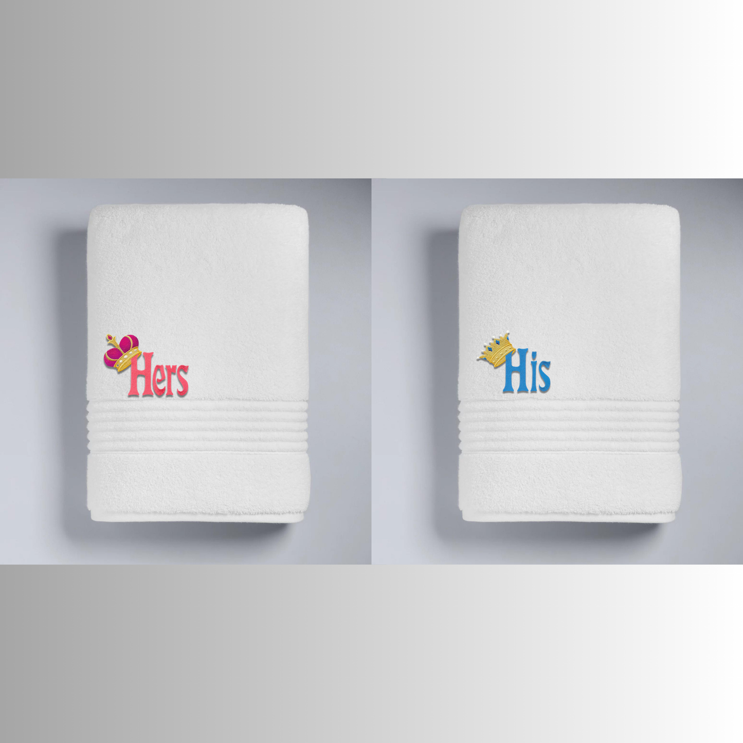 Bath towels for a wedding gift , 'His' and 'Hers' embroidered bath towels gift for a bride and groom