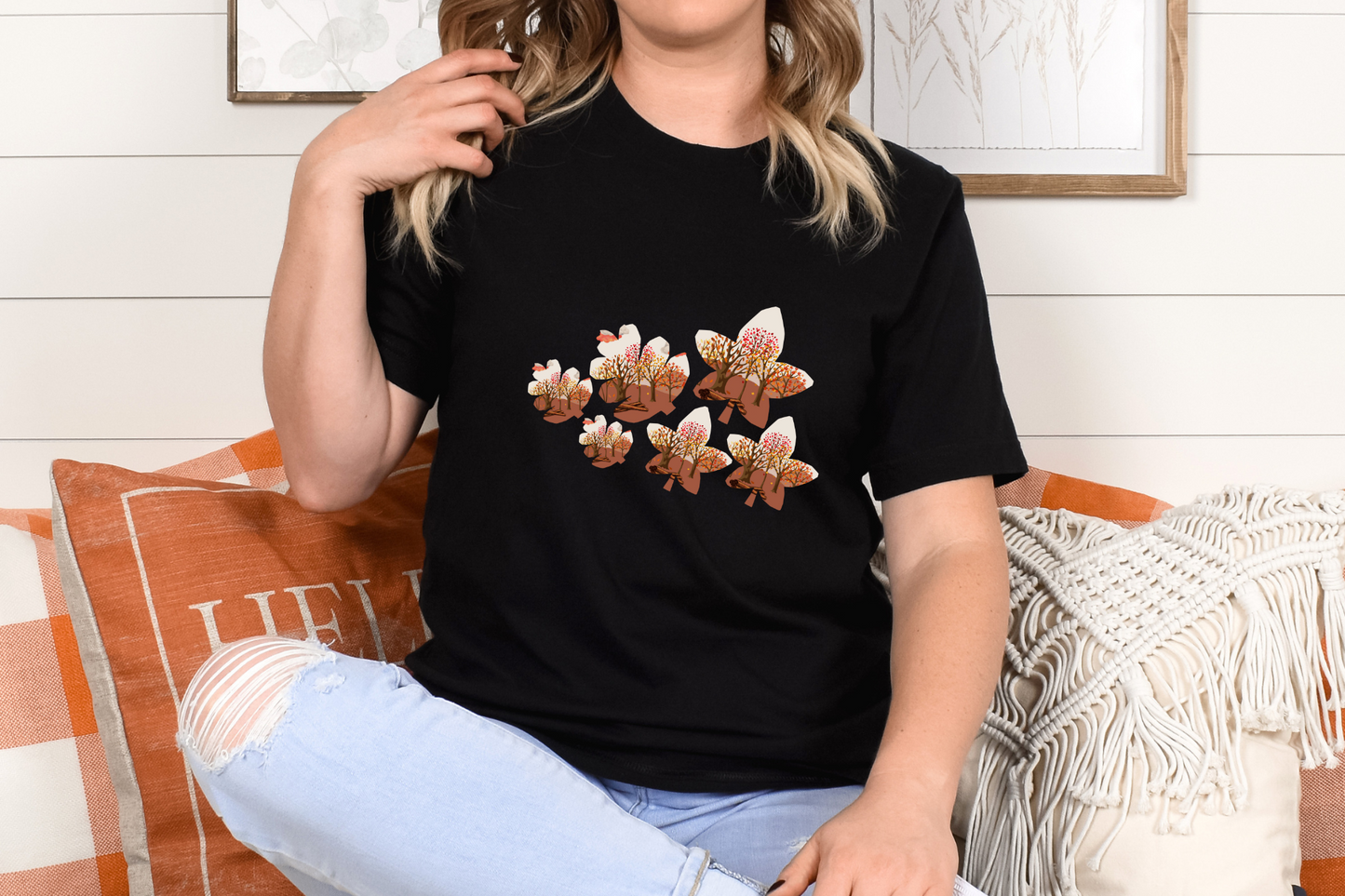 Fall themed graphic T-shirt, Graphic T-shirt, Shirt for women, Cute t shirt for gift, Everyday wear shirt for her, Fall leaves graphic tee