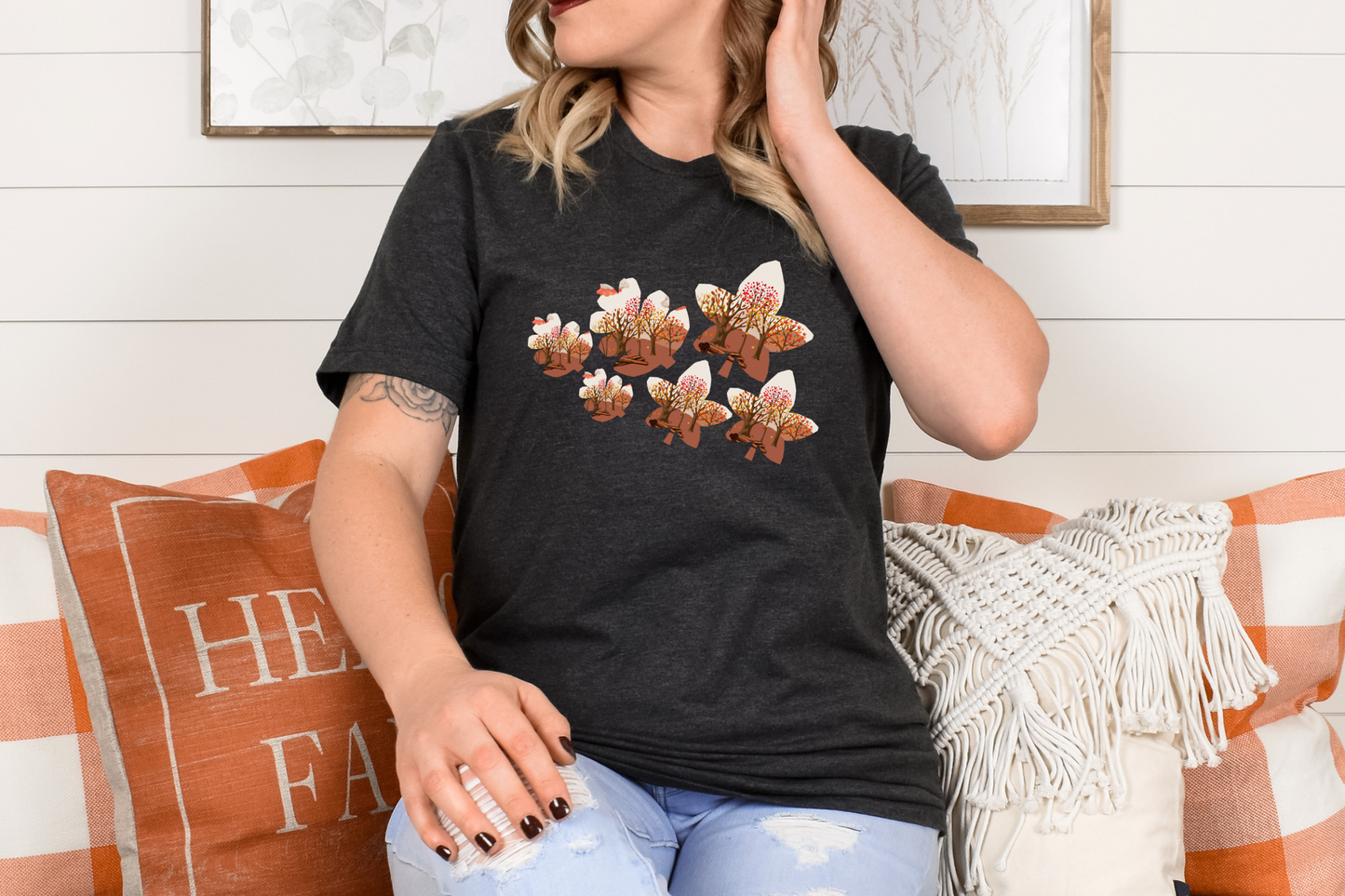 Fall themed graphic T-shirt, Graphic T-shirt, Shirt for women, Cute t shirt for gift, Everyday wear shirt for her, Fall leaves graphic tee