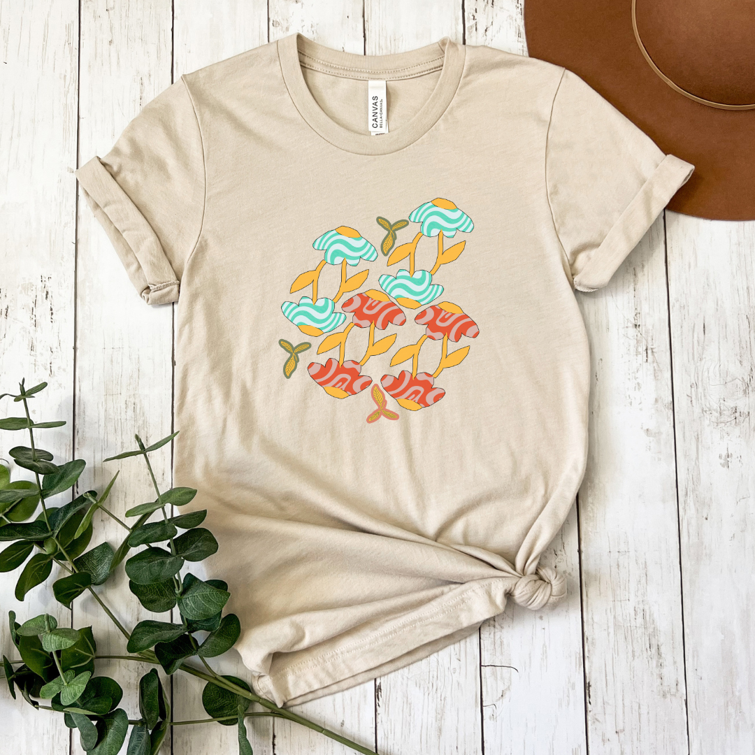 Retro themed graphic T-shirt, Floral graphic Tee, Women's floral retro graphic shirt, gift for her