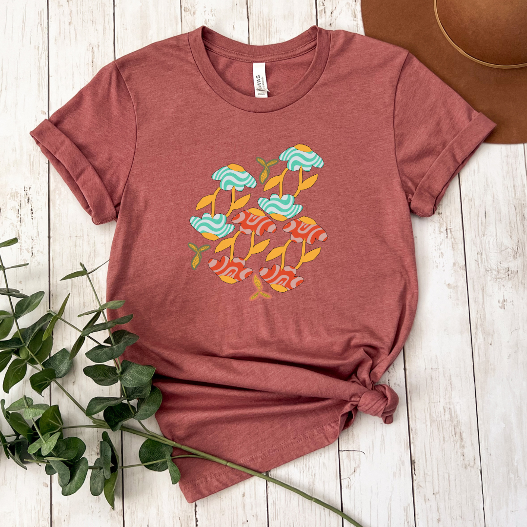 Retro themed graphic T-shirt, Floral graphic Tee, Women's floral retro graphic shirt, gift for her