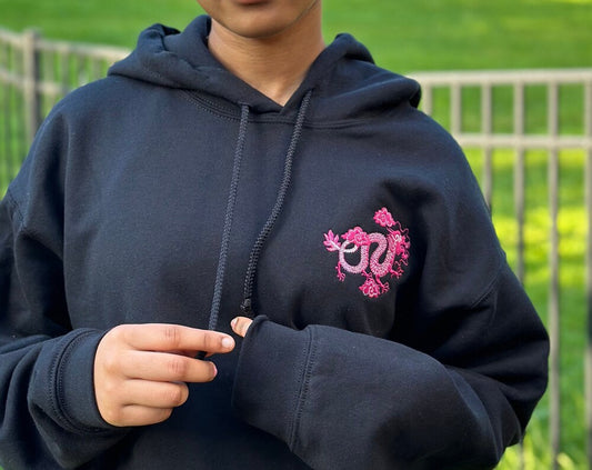 Embroidered sweatshirt, Dragon embroidered sweatshirt, gift hoodie sweatshirt for women, Hooded sweatshirt with Chinese dragon embroidered