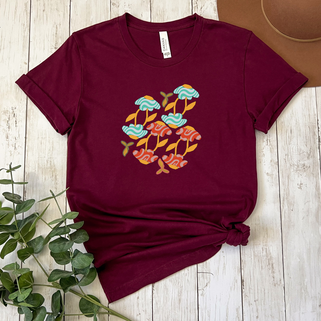 Retro themed graphic T-shirt, Floral graphic Tee, Women's floral retro graphic shirt, gift for her