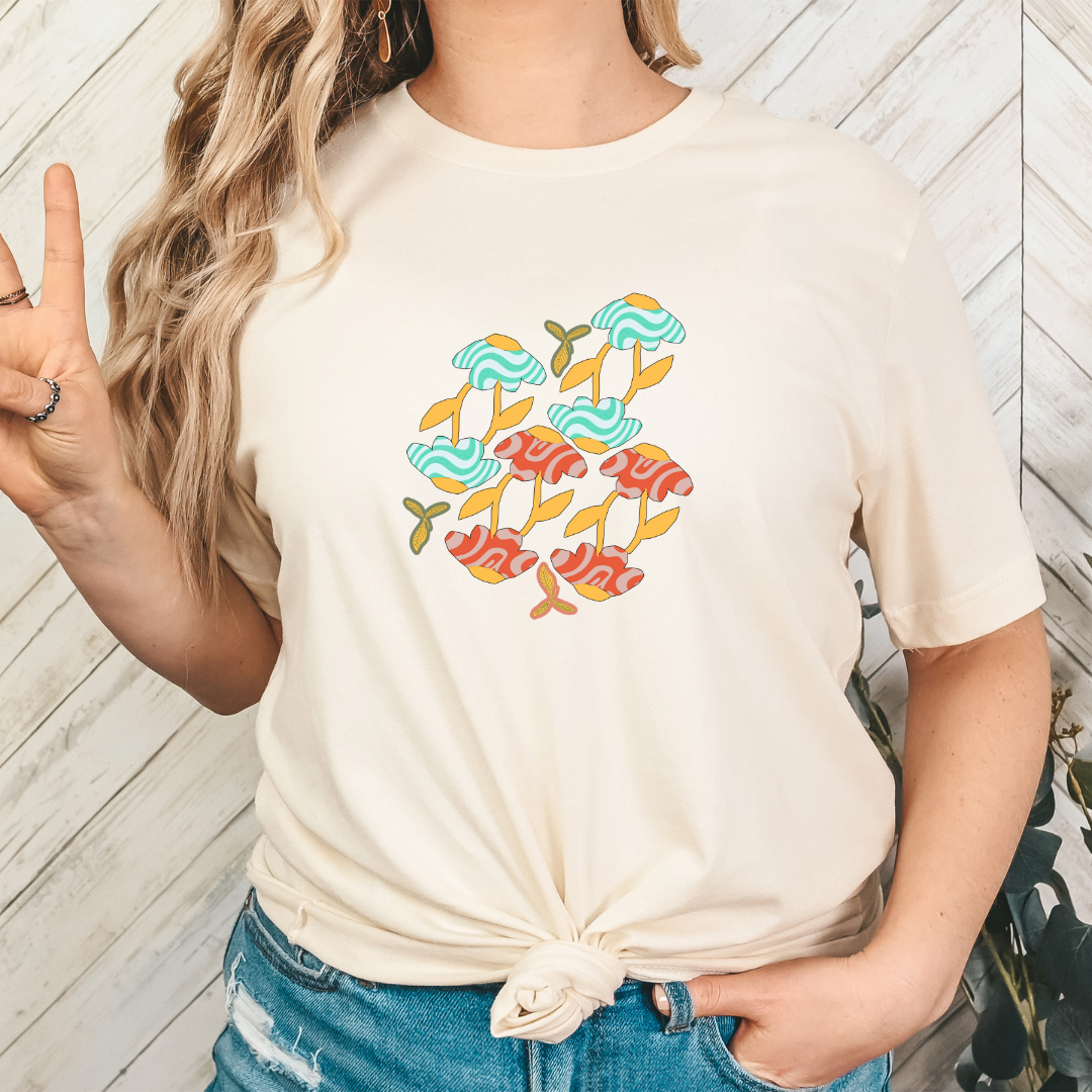 Retro themed graphic T-shirt, Floral graphic Tee, Women's floral retro graphic shirt, gift for her