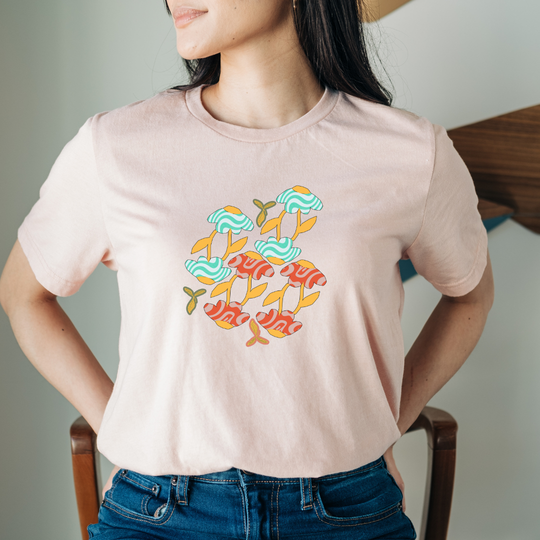 Retro themed graphic T-shirt, Floral graphic Tee, Women's floral retro graphic shirt, gift for her