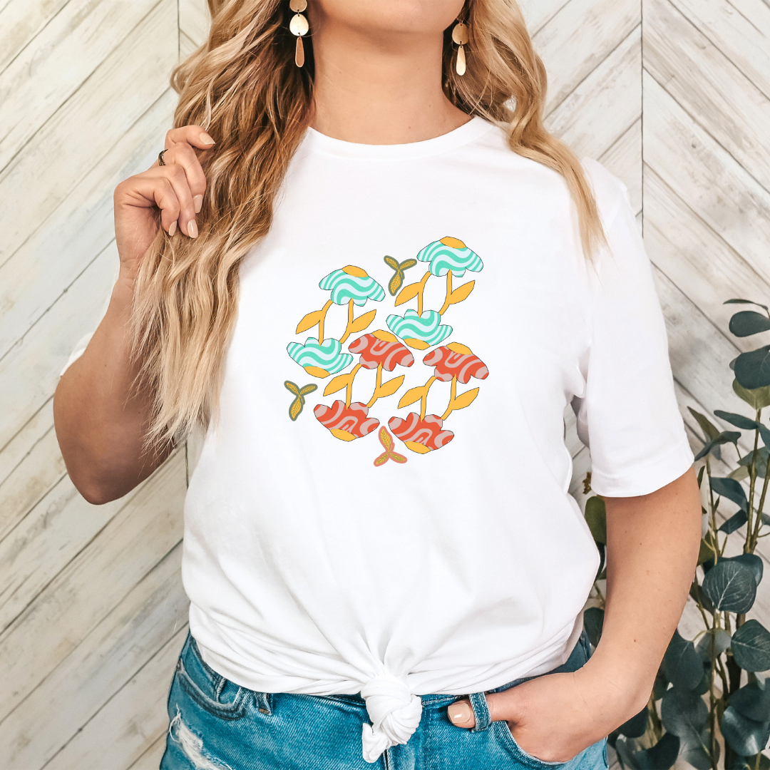 Retro themed graphic T-shirt, Floral graphic Tee, Women's floral retro graphic shirt, gift for her